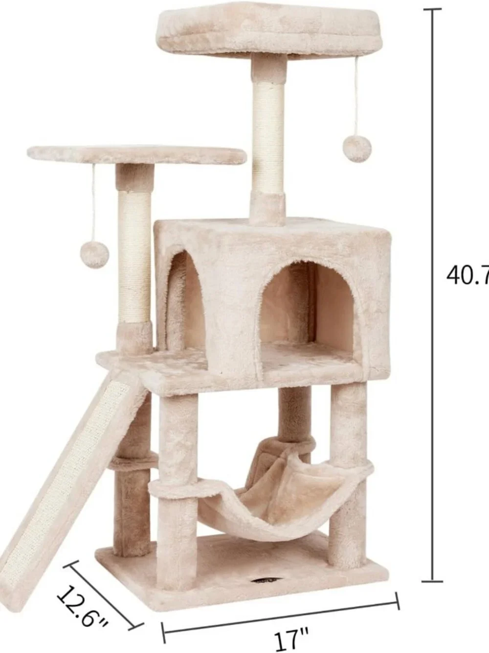 Cozy Cat Tree Tower with Hammock & Scratching Post for Kittens - Beige Condo